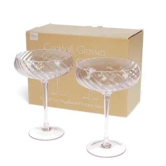 Scalloped coupe cocktail glasses 250ml (set of 2) - Pink
