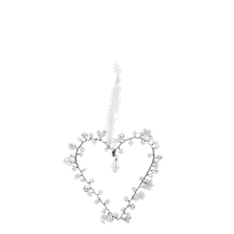 Handmade beaded heart decoration (7x8cm) - White