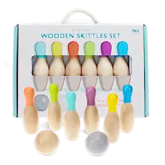 Wooden skittles set