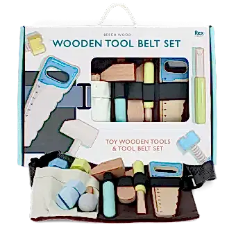 Wooden tools and tool belt playset