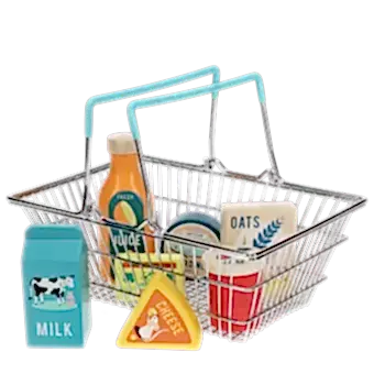 Wooden shopping playset with basket