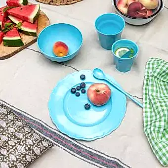 Melamine plate-bowl-spoon-cup - Pale blue