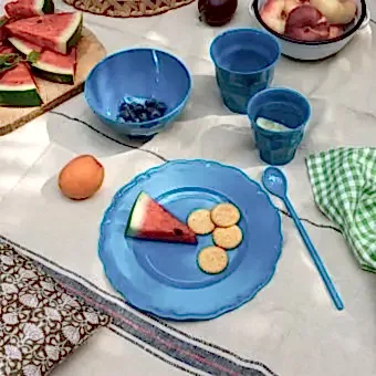 Melamine plate-bowl-cup-spoon - Petrol blue