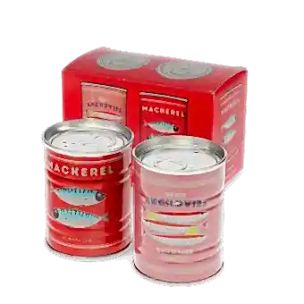 Tin salt and pepper shakers - Fish MACKEREL & ANCHOVIES