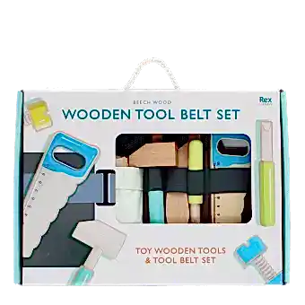 Wooden tools and tool belt playset