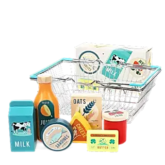 Wooden shopping playset with basket