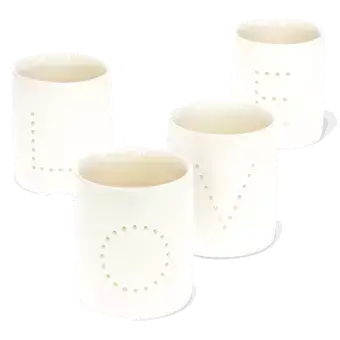 Glossy ceramic tealight holders (set of 4) - LOVE