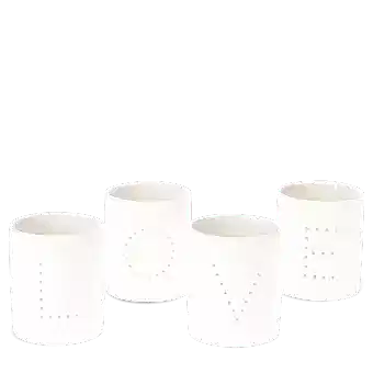 Glossy ceramic tealight holders (set of 4) - LOVE