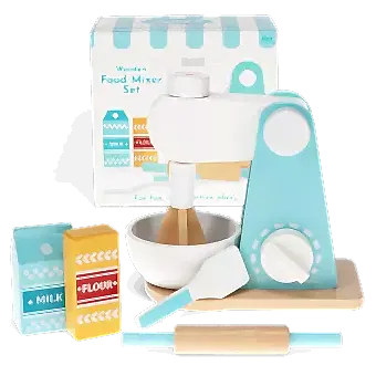 Wooden toy food mixer playset