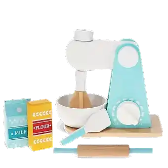 Wooden toy food mixer playset