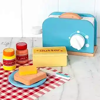 Wooden toy toaster playset
