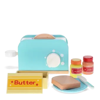 Wooden toy toaster playset