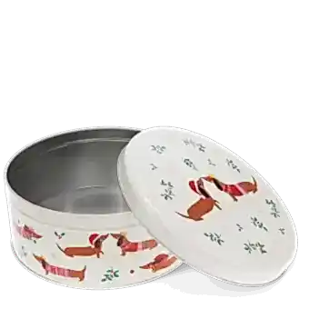 Festive sausage dog cake tin