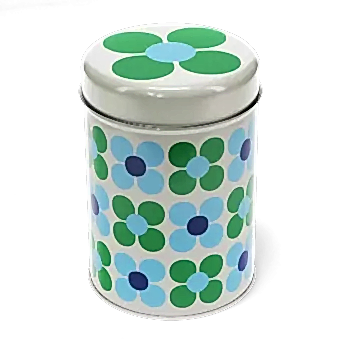 Canister storage tin - Blue and green Daisy
