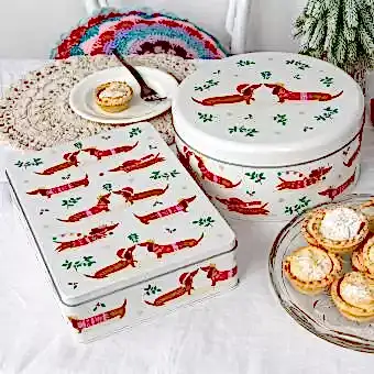 storage tin - Festive Sausage Dog