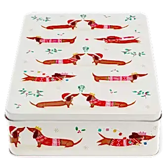 Mince pie storage tin - Festive Sausage Dog