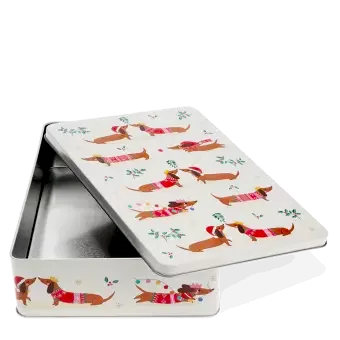 Mince pie storage tin - Festive Sausage Dog