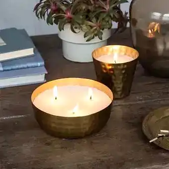 scented candles  - Gold tone hammered metal 