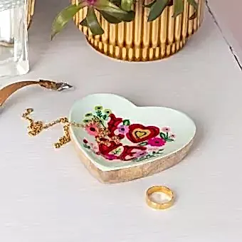 Wooden heart-shaped trinket dish - Love