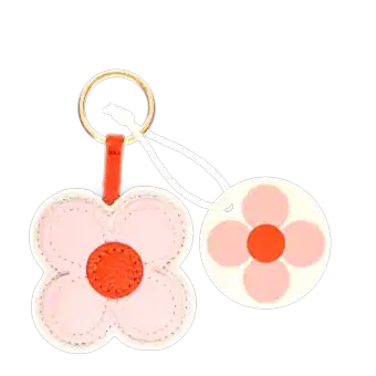 Faux leather keyring - Pink daisy