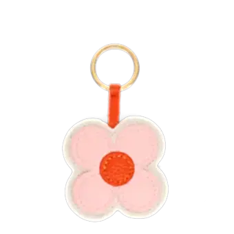 Faux leather keyring - Pink daisy