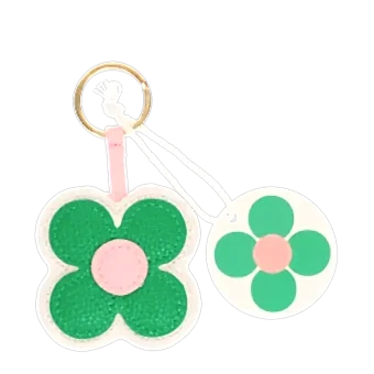 Faux leather keyring - Green daisy