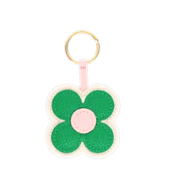 Faux leather keyring - Green daisy