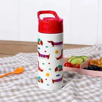 Stainless steel bottle with push button lid 500ml -Sausage dog