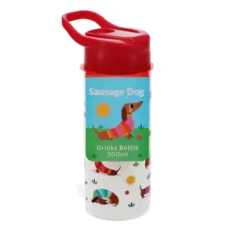Stainless steel bottle with push button lid 500ml - Sunny Sausage Dog