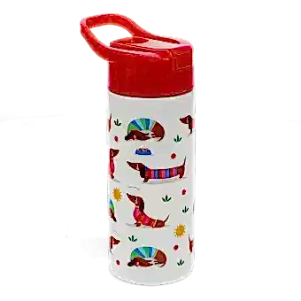 Stainless steel bottle with push button lid 500ml - Sunny Sausage Dog