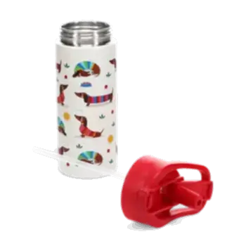 Stainless steel bottle with push button lid 500ml - Sunny Sausage Dog