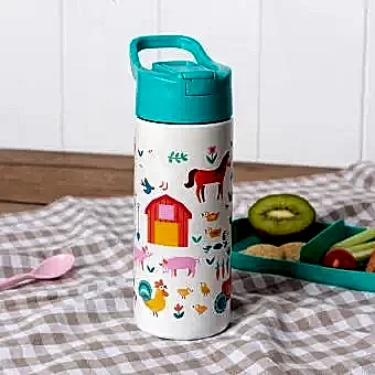 Stainless steel bottle with push button lid 500ml - Farmyard