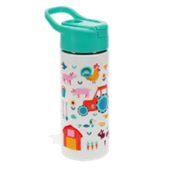 Stainless steel bottle with push button lid 500ml - Farmyard