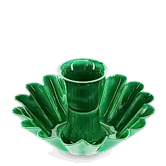 Enamel cupped flower candle holder - Dark green