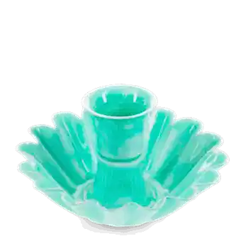 Enamel cupped flower candle holder - Aqua