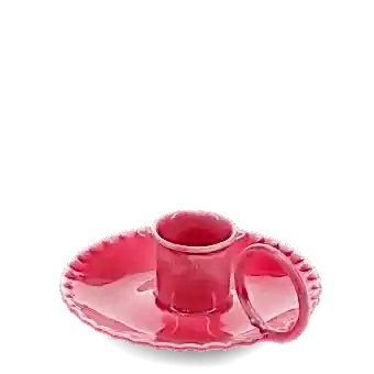 Enamel chamberstick candle holder - Vibrant pink