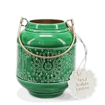 Enamel tealight lantern - dark green
