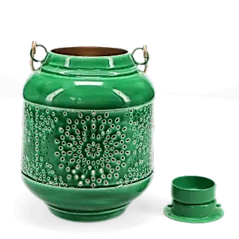 Enamel tealight lantern - dark green