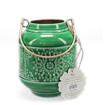 Enamel tealight lantern - dark green