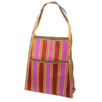 Recycled woven bag with side pocket - Yellow, pink, red