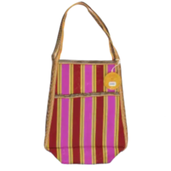 Recycled woven bag with side pocket - Yellow, pink, red