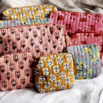 pink and yellow cotton wash bags and make up bags