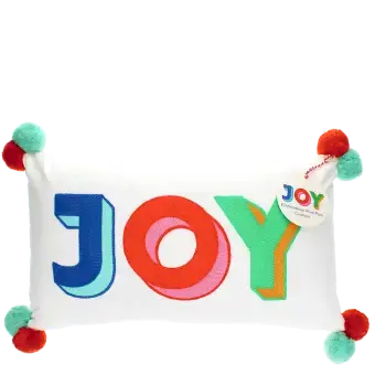 Embroidered cushion with pom poms - Joy