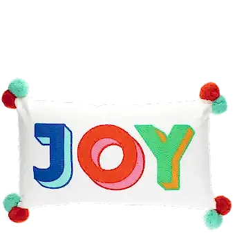 Embroidered cushion with pom poms - Joy