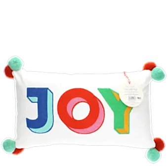 Embroidered cushion with pom poms - Joy