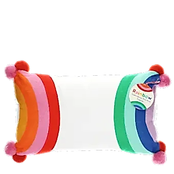 Embroidered cushion with pom poms - Rainbow