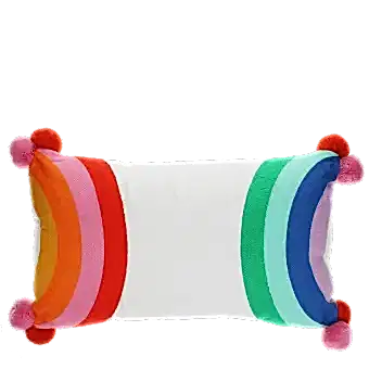 Embroidered cushion with pom poms - Rainbow