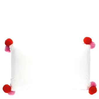 Embroidered cushion with pom poms - Rainbow