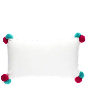 Embroidered cushion with pom poms - Sausage dog