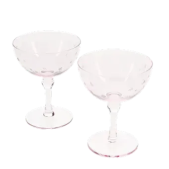 Etched star coupe glasses (set of 2) - Pink